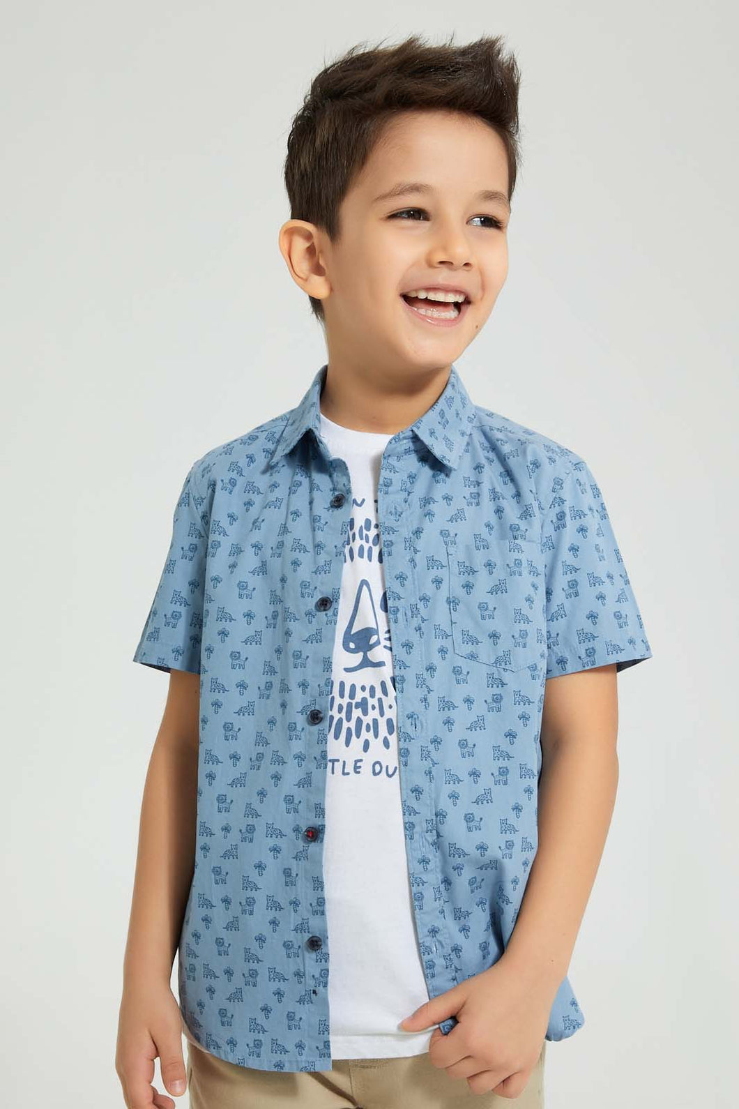 Redtag-Blue-Short-Sleeve-Print-Shirt-And-T-Shirt-Set-Boys-Shirts,-Colour:Blue,-Filter:Boys-(2-to-8-Yrs),-New-In,-New-In-BOY,-Non-Sale,-S22B,-Section:Kidswear-Boys-2 to 8 Years