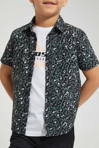 Redtag-Black-Short-Sleeve-Print-Shirt-And-T-Shirt-Set-Casual-Shirts-Boys-2 to 8 Years
