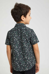 Redtag-Black-Short-Sleeve-Print-Shirt-And-T-Shirt-Set-Casual-Shirts-Boys-2 to 8 Years