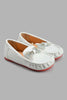 Redtag-White-Bow-Trim-Moccasin-Loafers-Girls-3 to 5 Years