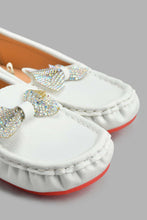 Load image into Gallery viewer, Redtag-White-Bow-Trim-Moccasin-Loafers-Girls-3 to 5 Years
