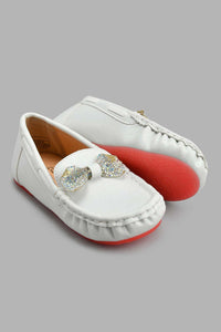 Redtag-White-Bow-Trim-Moccasin-Loafers-Girls-3 to 5 Years