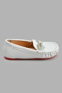 Redtag-White-Bow-Trim-Moccasin-Loafers-Girls-3 to 5 Years