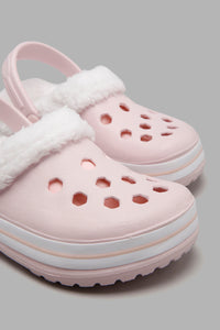 Redtag-Pale-Pink-Clogs-With-Faux-Fur-Clogs-Girls-3 to 5 Years