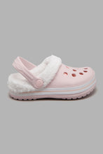 Load image into Gallery viewer, Redtag-Pale-Pink-Clogs-With-Faux-Fur-Clogs-Girls-3 to 5 Years
