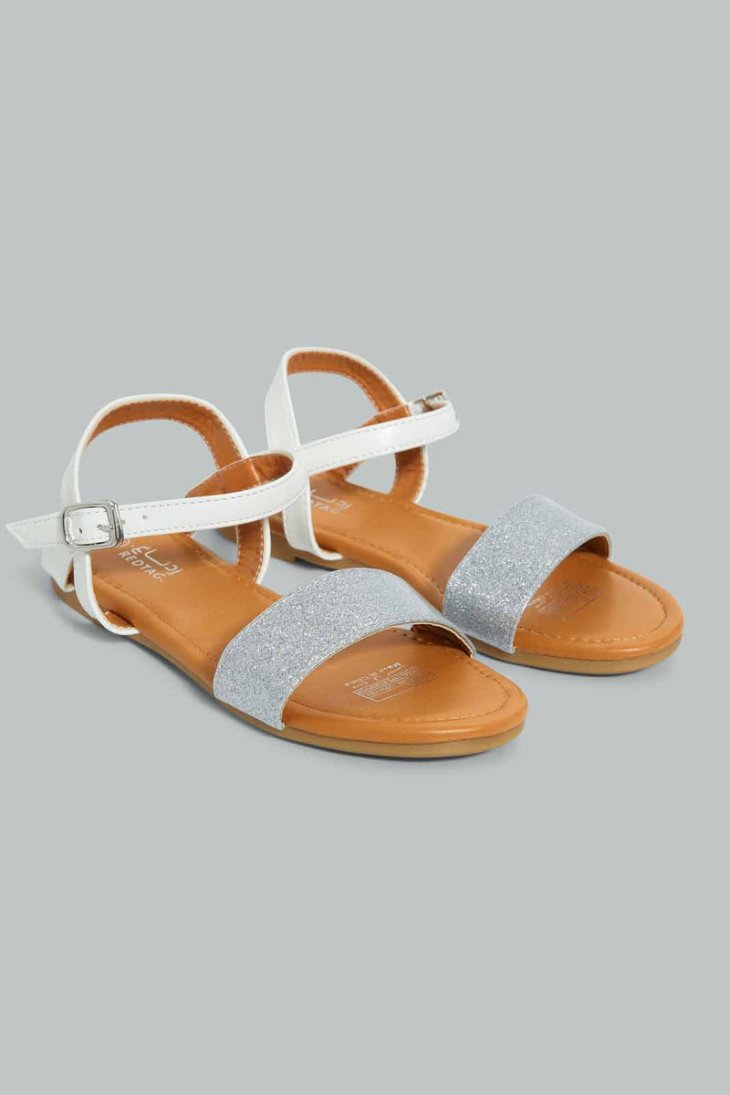 Redtag-White-Glitter-Strap-Sandal-Casual-Sandals-Senior-Girls-5 to 14 Years