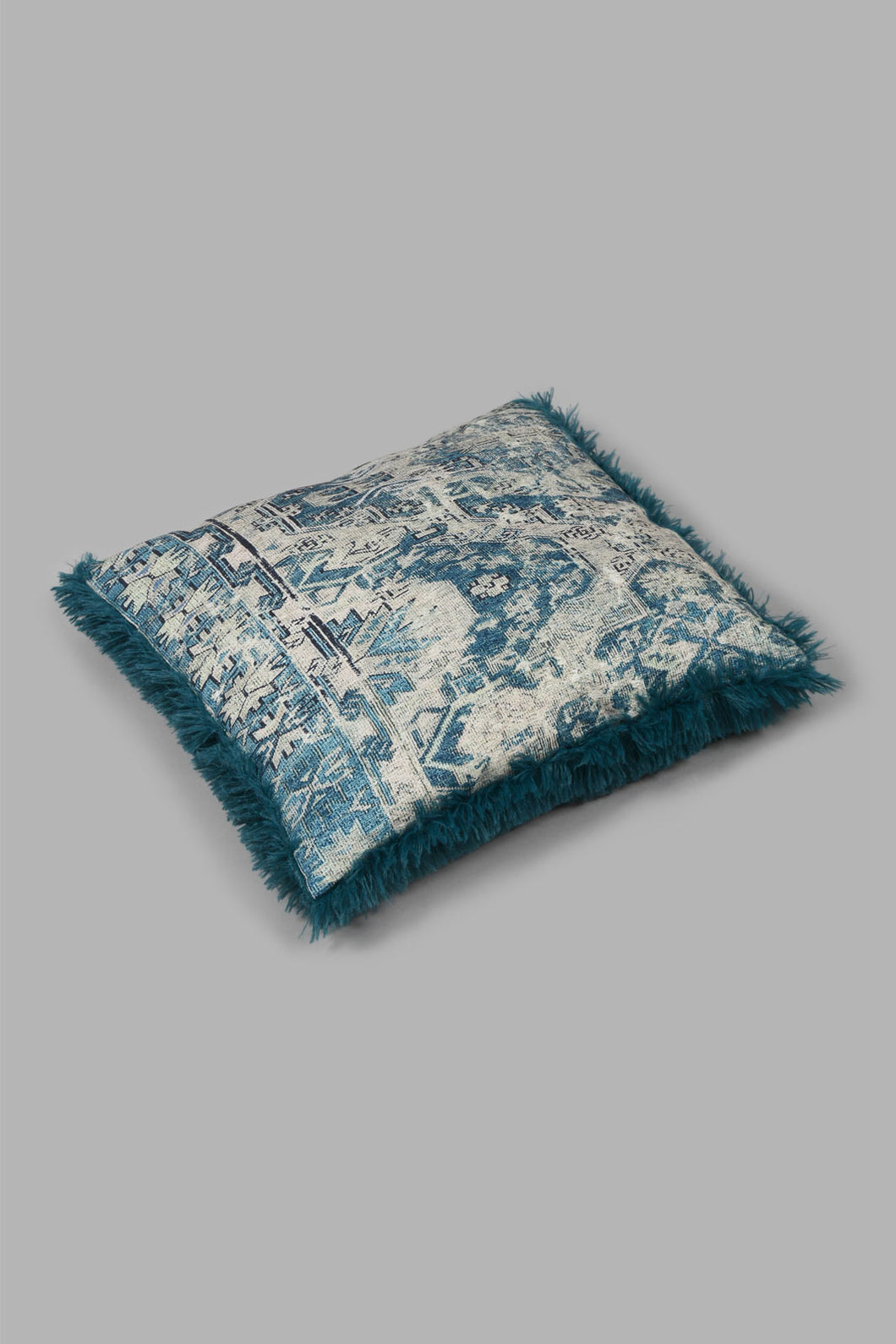 Redtag-Navy-Geometric-Fur-Cushion-0,-Colour:Navy,-Filter:Home-Bedroom,-HMW-BED-Cushions,-New-In,-New-In-HMW-BED,-Non-Sale,-S22B,-Section:Homewares-Home-Bedroom-