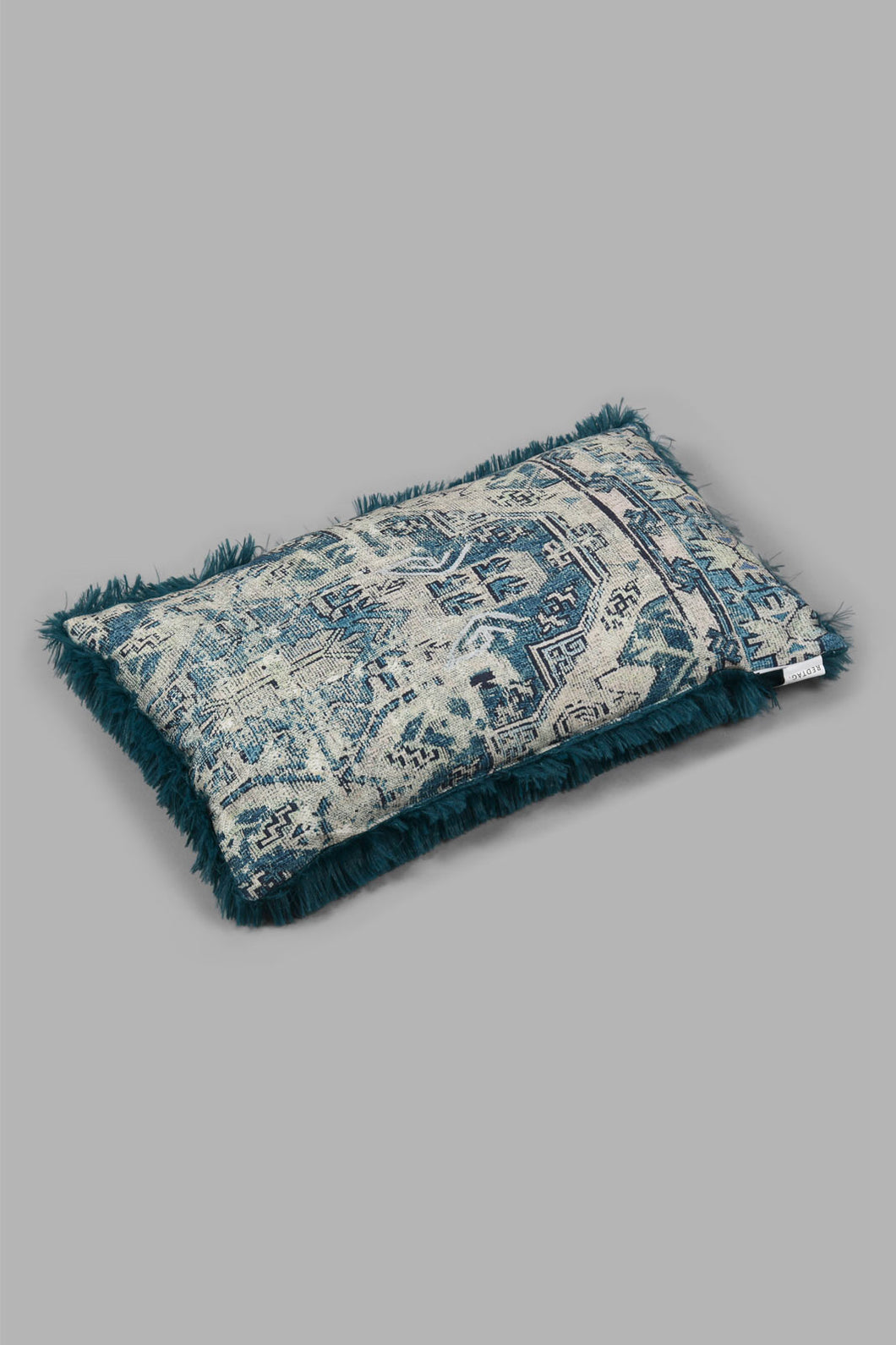 Redtag-Navy-Geometric-Fur-Cushion-0,-Colour:Navy,-Filter:Home-Bedroom,-HMW-BED-Cushions,-New-In,-New-In-HMW-BED,-Non-Sale,-S22B,-Section:Homewares-Home-Bedroom-