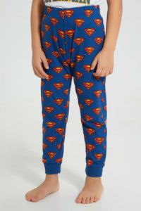 Redtag-White-Superman-Longpant-Pyjama-Set-Pyjama-Sets-Boys-2 to 8 Years