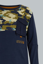 Load image into Gallery viewer, Redtag-Navy-Panelled-Print-Longsleeve-T-Shirt-Embellished-Boys-2 to 8 Years
