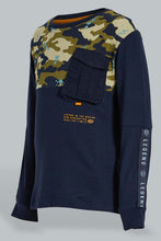 Load image into Gallery viewer, Redtag-Navy-Panelled-Print-Longsleeve-T-Shirt-Embellished-Boys-2 to 8 Years
