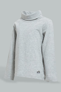 Redtag-Grey-Turtle-Neck-Long-Sleeve-Tshirt-Long-Sleeves-Infant-Boys-3 to 24 Months