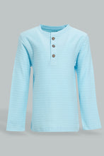 Load image into Gallery viewer, Redtag-Sky-Blue-Jacquard-Long-Sleeve-T-Shirt-V-Neck-Infant-Boys-3 to 24 Months
