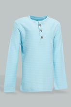 Load image into Gallery viewer, Redtag-Sky-Blue-Jacquard-Long-Sleeve-T-Shirt-V-Neck-Infant-Boys-3 to 24 Months
