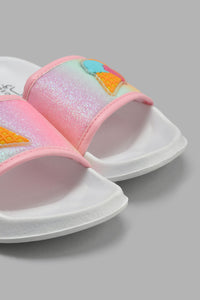 Redtag-White-Ice-Cream-Trim-Slide-Sliders-Girls-3 to 5 Years