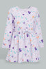 Redtag-Lilac-Printed-Long-Sleeve-Jacquard-Dress-Dresses-Infant-Girls-3 to 24 Months