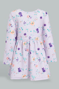 Redtag-Lilac-Printed-Long-Sleeve-Jacquard-Dress-Dresses-Infant-Girls-3 to 24 Months