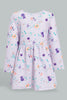 Redtag-Lilac-Printed-Long-Sleeve-Jacquard-Dress-Dresses-Infant-Girls-3 to 24 Months