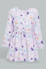 Redtag-Lilac-Printed-Long-Sleeve-Jacquard-Dress-Dresses-Infant-Girls-3 to 24 Months