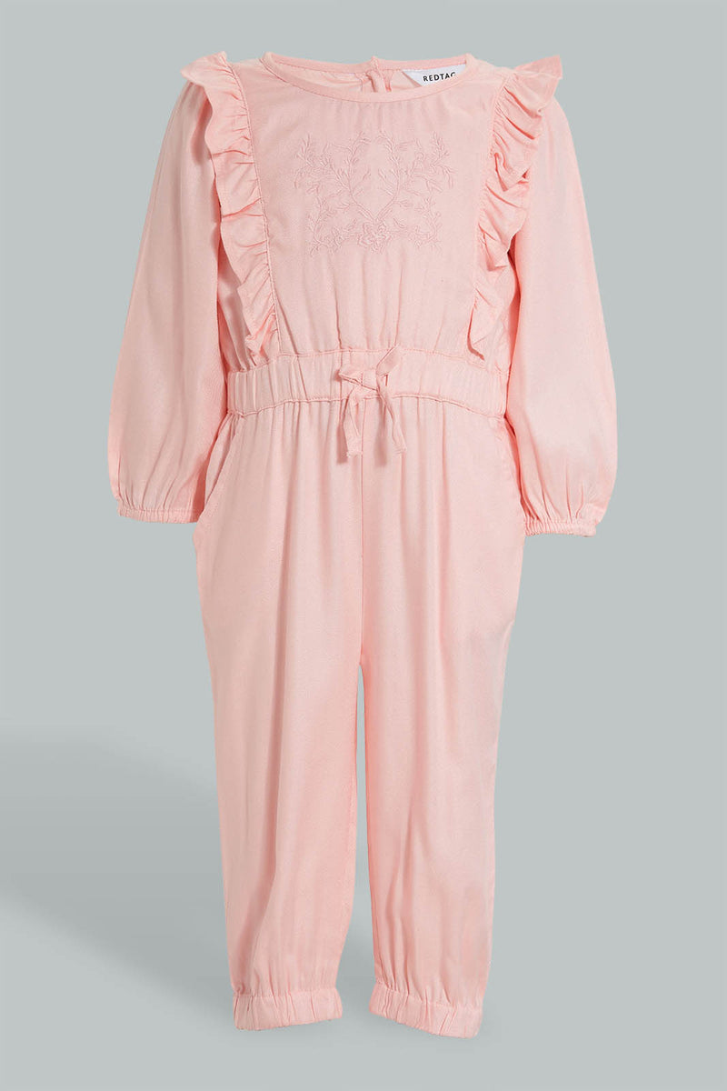 Redtag-Dusty-Pink-Frilled-Solid-Jumpsuit-Jumpsuits-Infant-Girls-3 to 24 Months