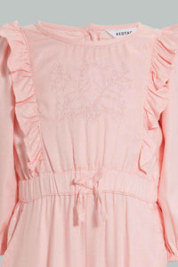 Redtag-Dusty-Pink-Frilled-Solid-Jumpsuit-Jumpsuits-Infant-Girls-3 to 24 Months