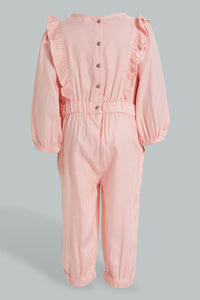 Redtag-Dusty-Pink-Frilled-Solid-Jumpsuit-Jumpsuits-Infant-Girls-3 to 24 Months