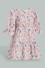 تنزيل الصورة على معرض الصور، Redtag-Multi-Print-Smocking-Dress-With-Bow-Details-On-Slvs-Dresses-Infant-Girls-3 to 24 Months
