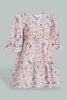 Redtag-Multi-Print-Smocking-Dress-With-Bow-Details-On-Slvs-Dresses-Infant-Girls-3 to 24 Months