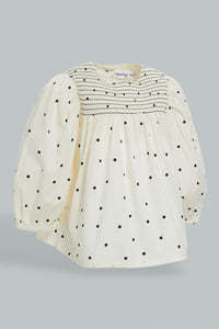 Redtag-Cream-Polkadot-Smocking-Details-Aop-Blouses-Infant-Girls-3 to 24 Months