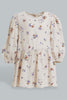 Redtag-Beige-Aop-Dress-With-Front-Button-Details-Dresses-Infant-Girls-3 to 24 Months