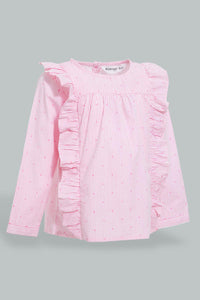 Redtag-Pink-Frilled-Polkadot-Blouse-Blouses-Infant-Girls-3 to 24 Months