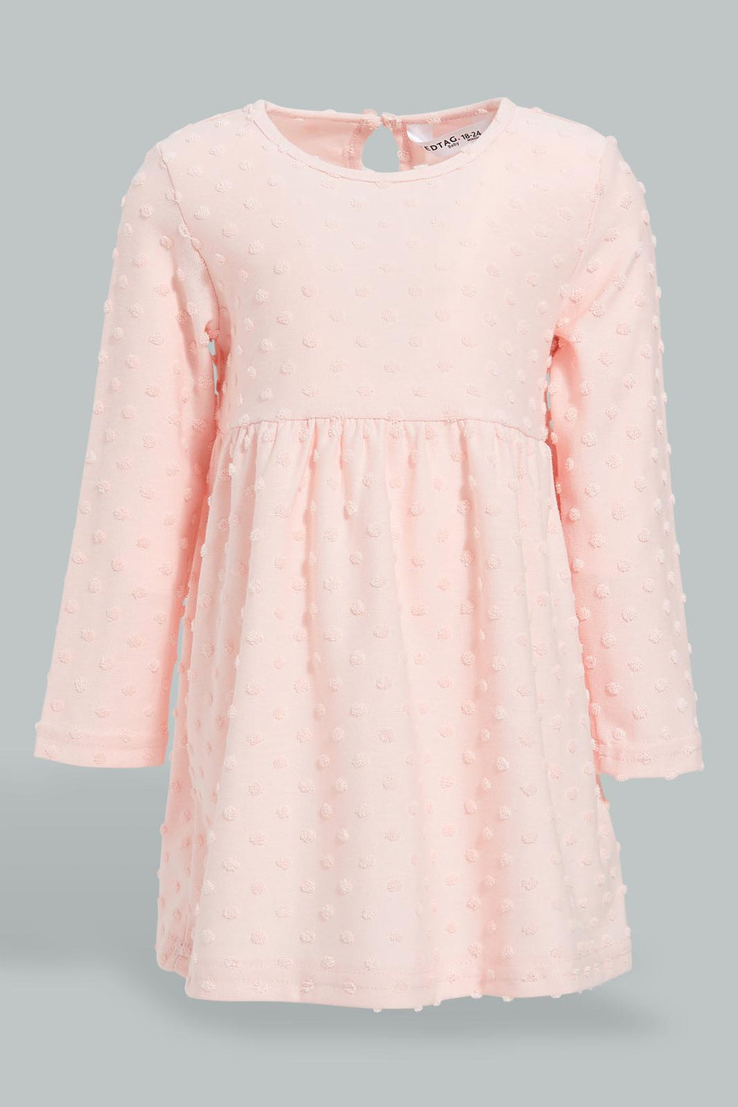 Redtag-Pink-Jacquard-Dress-Dresses-Infant-Girls-3 to 24 Months