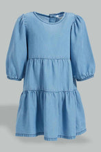 Load image into Gallery viewer, Redtag-Denim-Long-Ruffle-Sleeves-Dress-Dresses-Infant-Girls-3 to 24 Months
