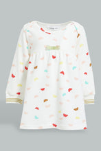 Load image into Gallery viewer, Redtag-White-Printed-Jacquard-Dress-With-Bow-Details-Colour:White,-Filter:Infant-Girls-(3-to-24-Mths),-Infant-Girls-Dresses,-New-In,-New-In-ING,-Non-Sale,-S22B,-Section:Kidswear-Infant-Girls-3 to 24 Months
