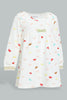 Redtag-White-Printed-Jacquard-Dress-With-Bow-Details-Colour:White,-Filter:Infant-Girls-(3-to-24-Mths),-Infant-Girls-Dresses,-New-In,-New-In-ING,-Non-Sale,-S22B,-Section:Kidswear-Infant-Girls-3 to 24 Months