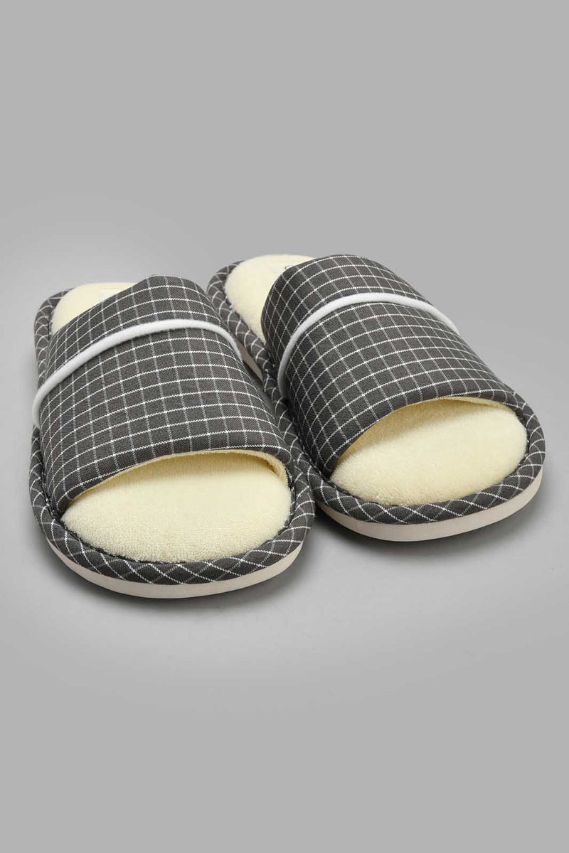 Redtag-Grey-Checkered-Slipper-Slippers-Senior-Boys-5 to 14 Years