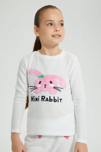 Redtag-Pink-Rabbit-Fleece-Nightsuit-Pyjama-Sets-Girls-2 to 8 Years