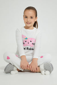 Redtag-Pink-Rabbit-Fleece-Nightsuit-Pyjama-Sets-Girls-2 to 8 Years