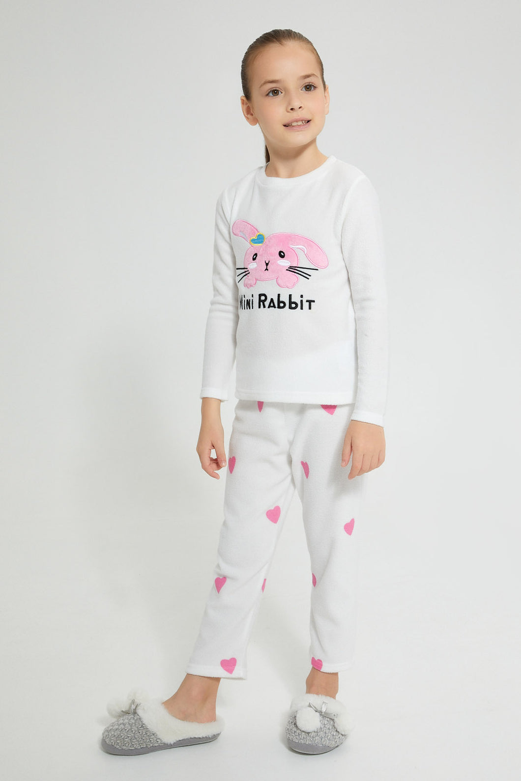 Redtag-Pink-Rabbit-Fleece-Nightsuit-Pyjama-Sets-Girls-2 to 8 Years