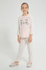 Redtag-Grey-Cat-Face-Embroideredroidered-Nightsuit-Pyjama-Sets-Girls-2 to 8 Years