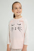 Redtag-Grey-Cat-Face-Embroideredroidered-Nightsuit-Pyjama-Sets-Girls-2 to 8 Years