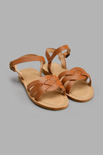 Load image into Gallery viewer, Redtag-Brown-Crossover-Strap-Sandal-Colour:Brown,-Filter:Girls-Footwear-(5-to-14-Yrs),-GSR-Casual-Sandals,-New-In,-New-In-GSR-FOO,-Non-Sale,-S22A,-Section:Kidswear-Senior-Girls-5 to 14 Years
