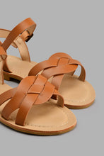 Load image into Gallery viewer, Redtag-Brown-Crossover-Strap-Sandal-Colour:Brown,-Filter:Girls-Footwear-(5-to-14-Yrs),-GSR-Casual-Sandals,-New-In,-New-In-GSR-FOO,-Non-Sale,-S22A,-Section:Kidswear-Senior-Girls-5 to 14 Years
