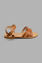 Load image into Gallery viewer, Redtag-Brown-Crossover-Strap-Sandal-Colour:Brown,-Filter:Girls-Footwear-(5-to-14-Yrs),-GSR-Casual-Sandals,-New-In,-New-In-GSR-FOO,-Non-Sale,-S22A,-Section:Kidswear-Senior-Girls-5 to 14 Years
