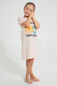 Redtag-Pink-Donut-Print-Basic-NighT-Shirt-Colour:Pink,-Filter:Girls-(2-to-8-Yrs),-Girls-Nightshirts,-New-In,-New-In-GIR,-Non-Sale,-PPE,-S22A,-Section:Kidswear-Girls-2 to 8 Years