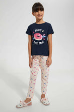 Load image into Gallery viewer, Redtag-Navy-Donut-Print-Basic-Nightsuit-Pyjama-Sets-Girls-2 to 8 Years
