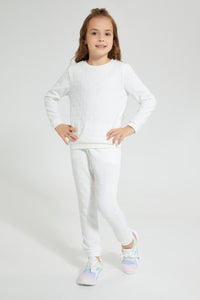 Redtag-White-Heart-Jacquard-Jog-Suit-Jog-Sets-Girls-2 to 8 Years