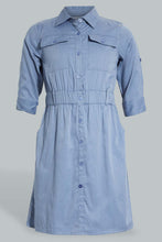 Load image into Gallery viewer, Redtag-Denim-Cargo-Pocket-3/4-Sleeve-Shirt-Dress-Dresses-Senior-Girls-9 to 14 Years
