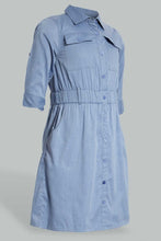 Load image into Gallery viewer, Redtag-Denim-Cargo-Pocket-3/4-Sleeve-Shirt-Dress-Dresses-Senior-Girls-9 to 14 Years
