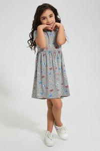 Redtag-Grey-Butterfly-Printed-Knit-Dress-Colour:Grey,-Filter:Girls-(2-to-8-Yrs),-Girls-Dresses,-New-In,-New-In-GIR,-Non-Sale,-PPE,-S22B,-Section:Kidswear-Girls-2 to 8 Years